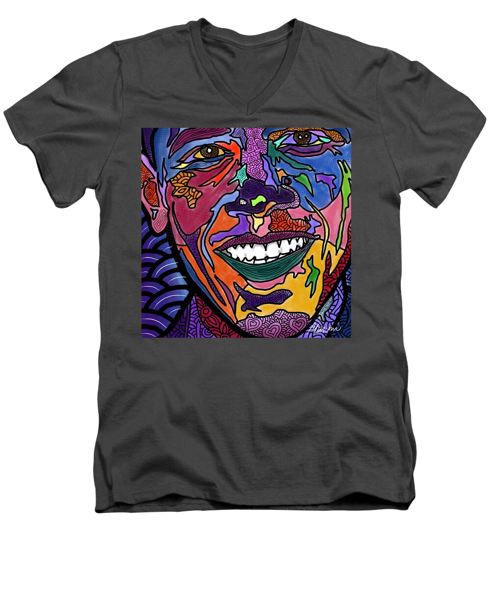President Obama Men's V-Neck T-Shirt featuring the digital art Yes We Can Obama by Marconi Calindas