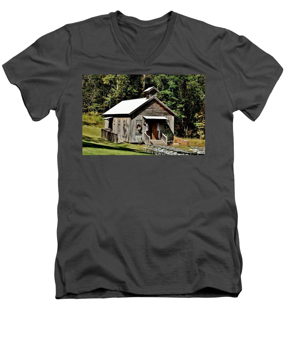 Church Men's V-Neck T-Shirt featuring the photograph YNOT Church by Eileen Brymer