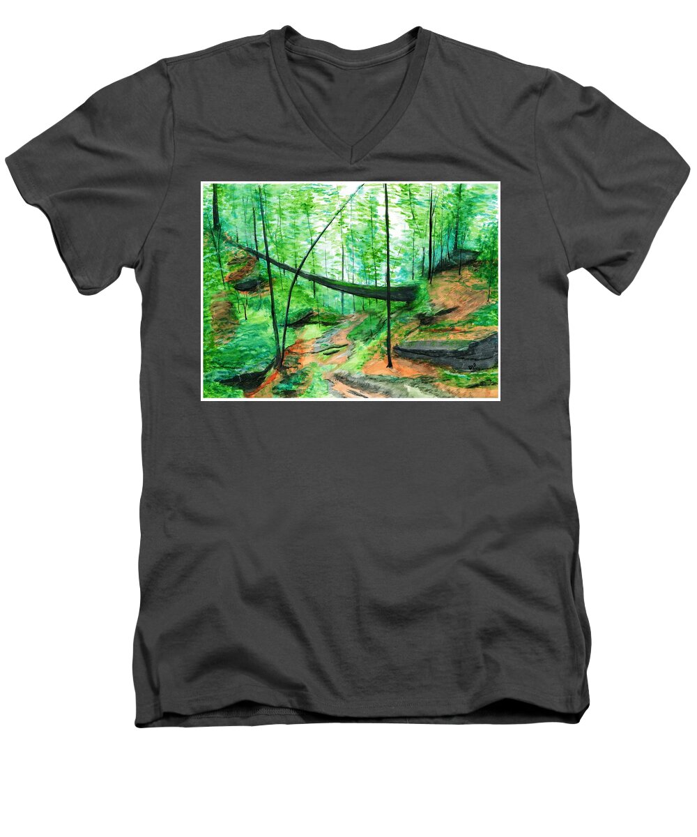 Landscape Men's V-Neck T-Shirt featuring the painting Zaleski by David Bartsch