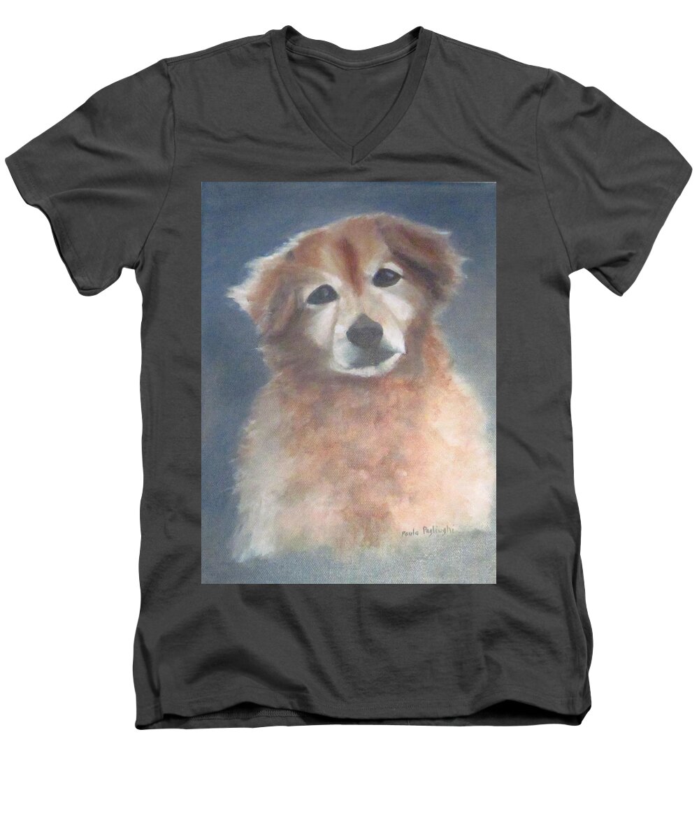 Dog Men's V-Neck T-Shirt featuring the painting Ziggy by Paula Pagliughi