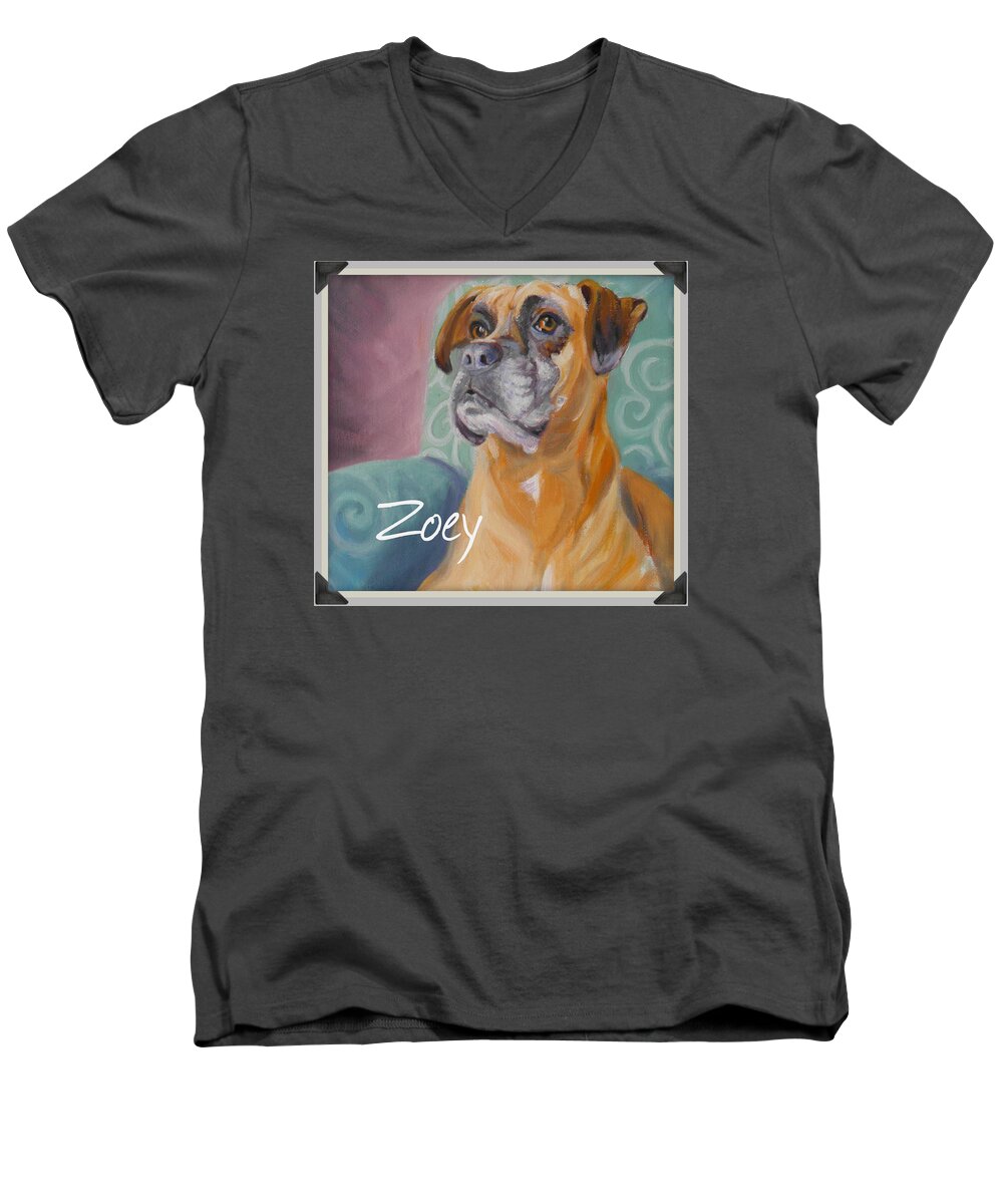 T-shirts Men's V-Neck T-Shirt featuring the painting Zoey t shirt to order by Sharon Casavant