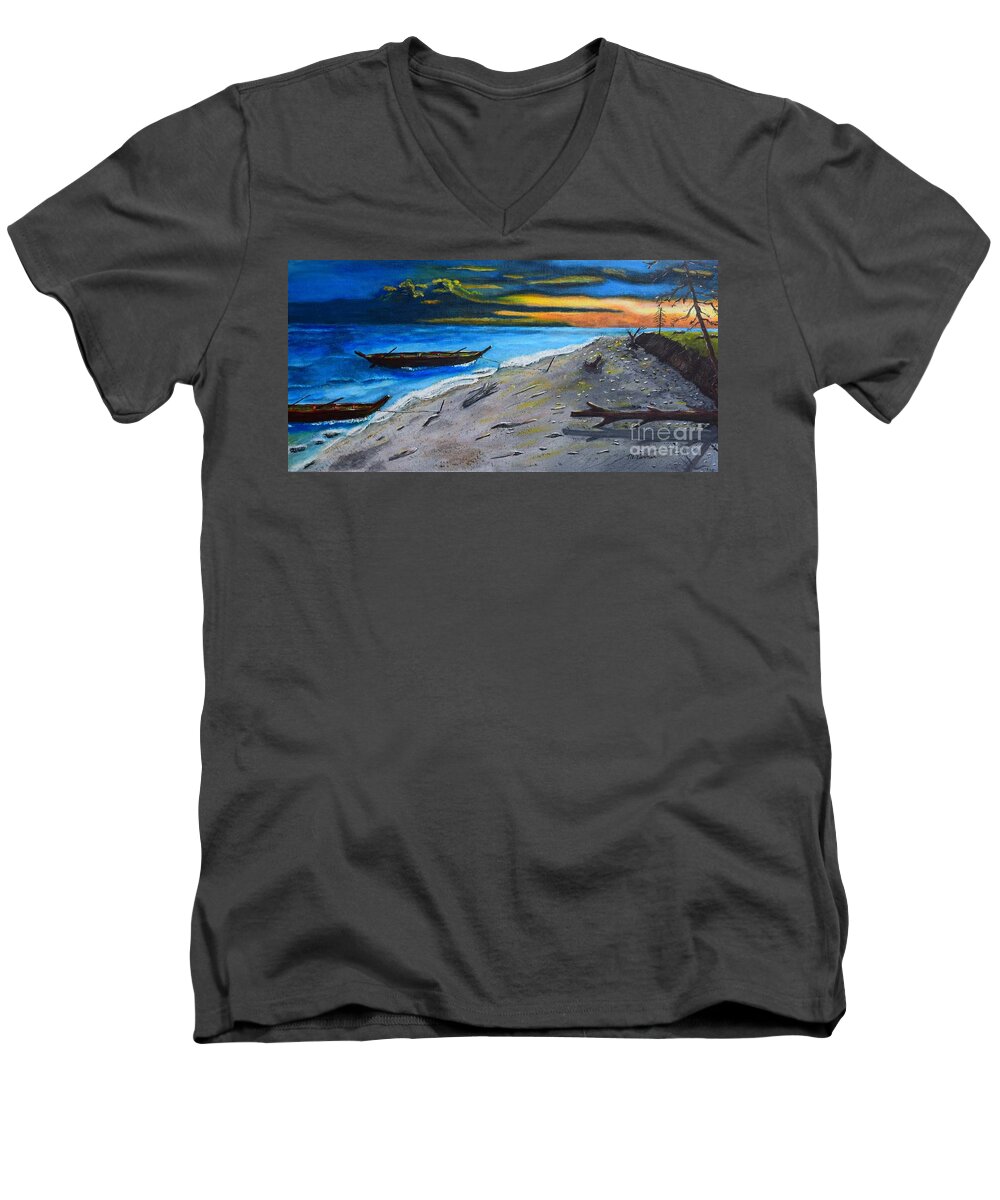Zombie Island Men's V-Neck T-Shirt featuring the painting Zombie Island by Melvin Turner