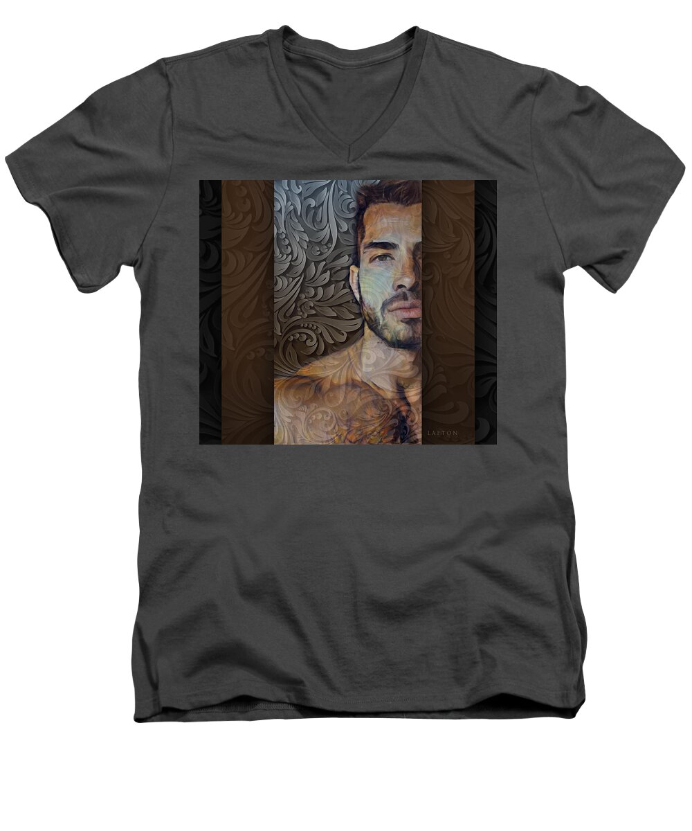 Sexy Men's V-Neck T-Shirt featuring the digital art Benjamin #1 by Richard Laeton
