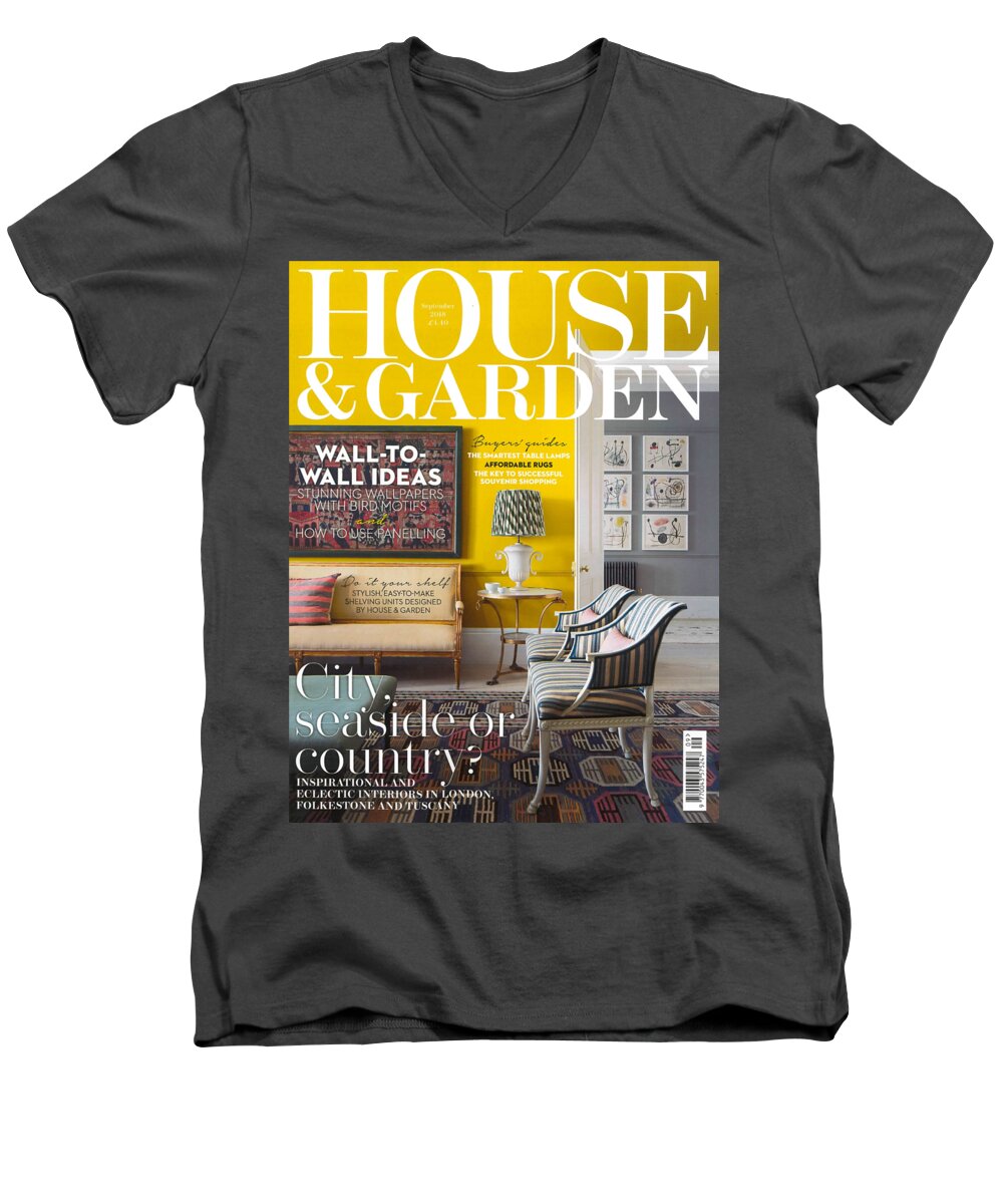 Cover Magazine Men's V-Neck T-Shirt featuring the painting House And Garden September #1 by Sherry Harradence