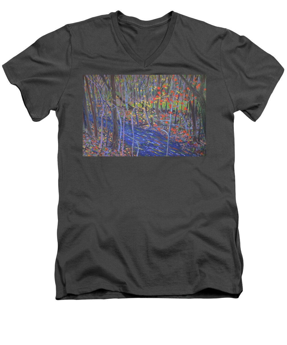 New Paltz Men's V-Neck T-Shirt featuring the painting New Paltz Stream by Beth Riso