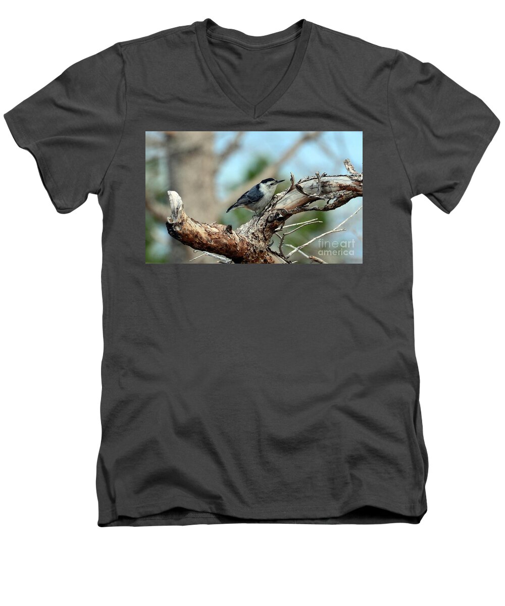 Birds Men's V-Neck T-Shirt featuring the photograph Nuthatch #1 by Dorrene BrownButterfield