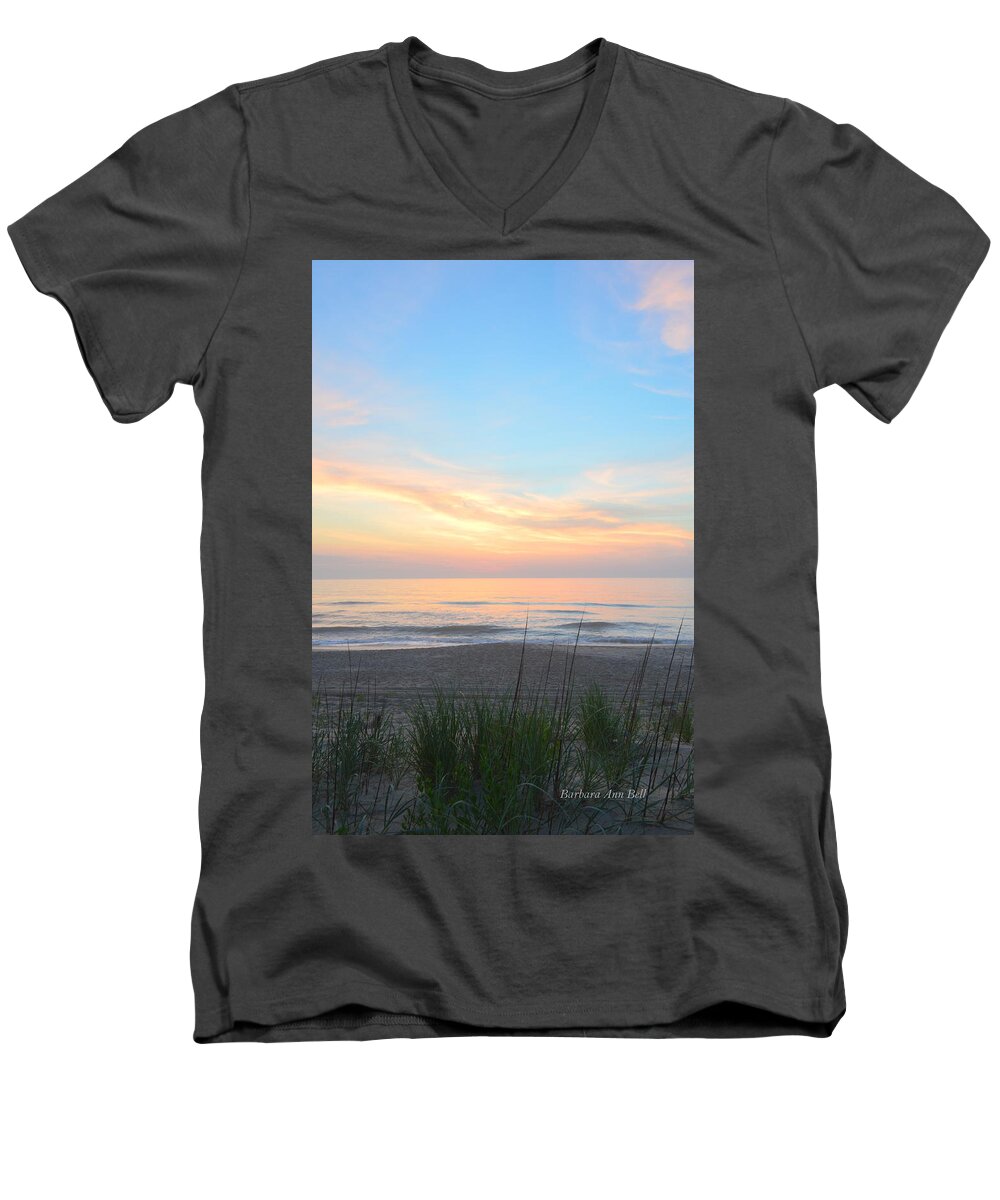 Obx Sunrise Men's V-Neck T-Shirt featuring the photograph OBX Sunrise #1 by Barbara Ann Bell