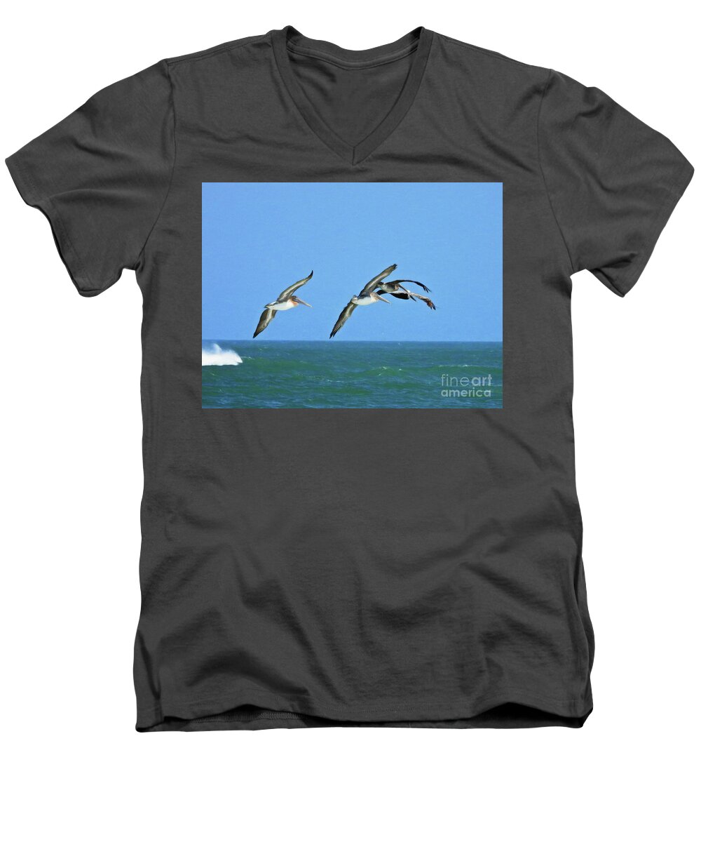 Pelicans Men's V-Neck T-Shirt featuring the photograph Follow the Leader #2 by Scott Cameron
