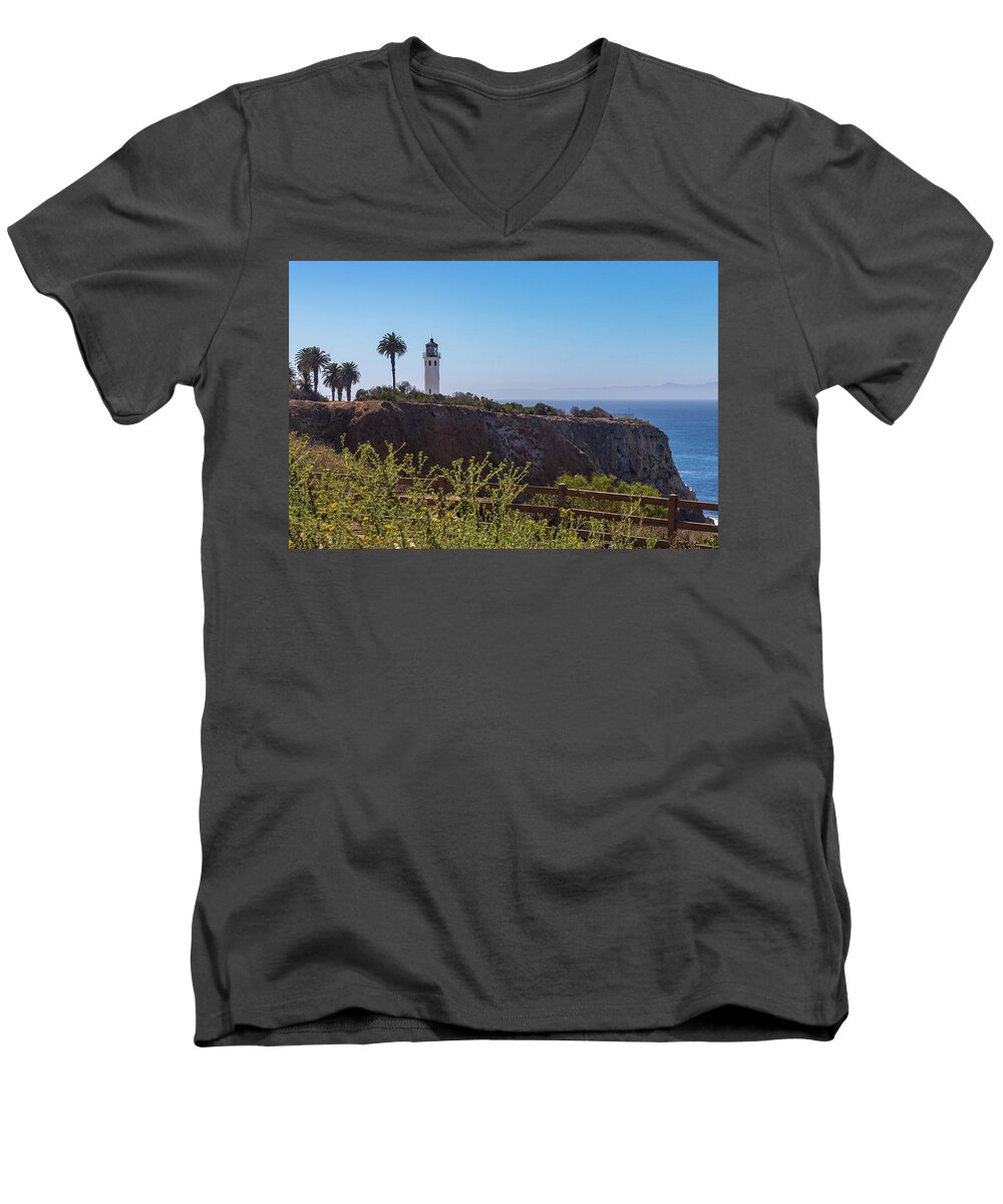 Architecture Men's V-Neck T-Shirt featuring the photograph Point Vicente Lighthouse #3 by Ed Clark