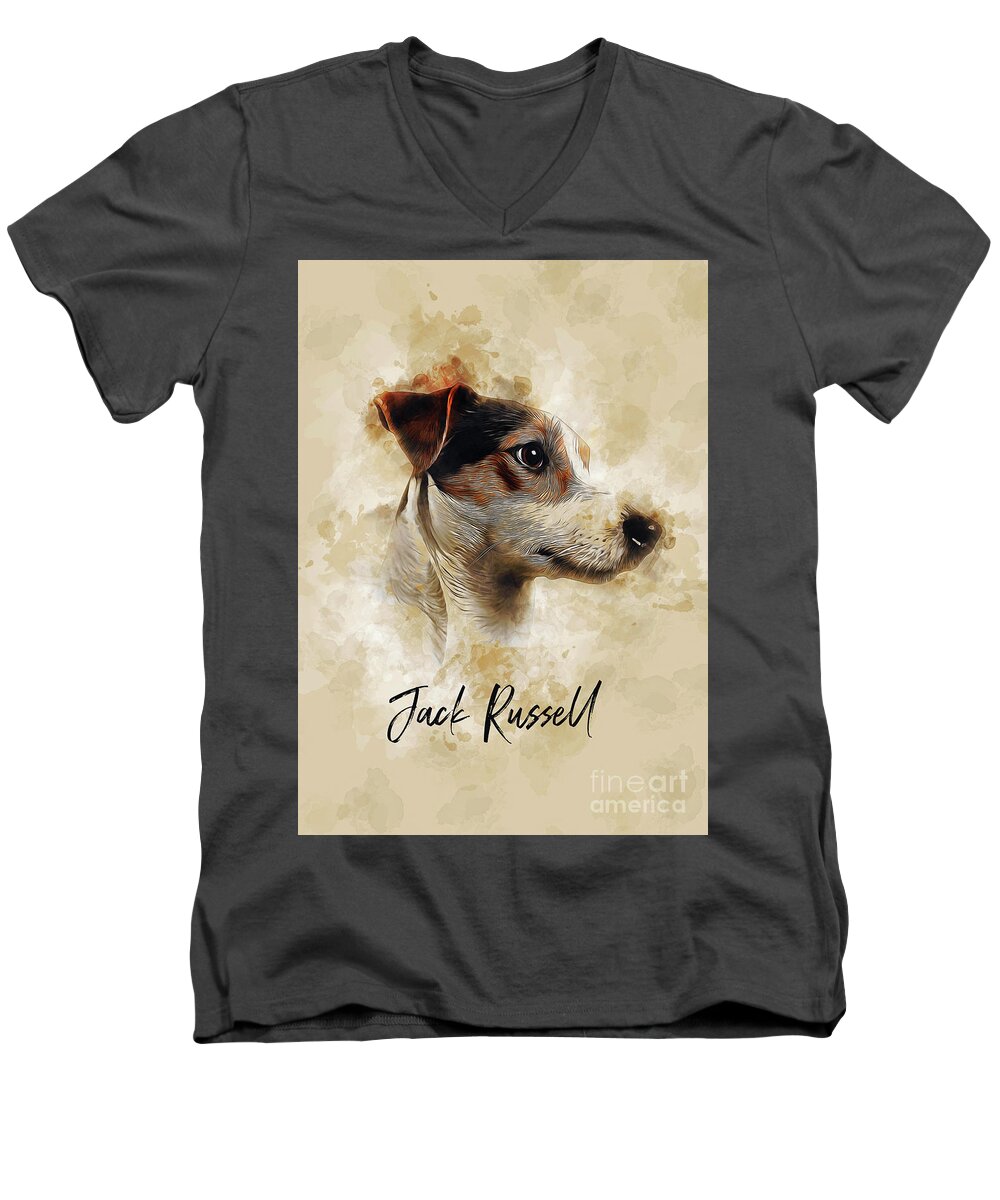 Dog Men's V-Neck T-Shirt featuring the digital art Jack Russell #3 by Ian Mitchell