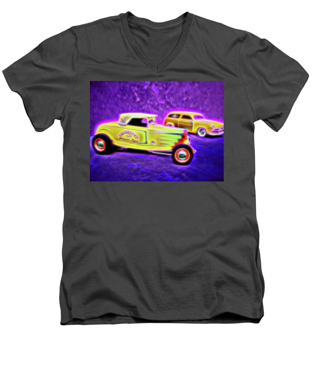 49 Woody & 32 Roadstar Men's V-Neck T-Shirt featuring the digital art 32 Roadster and 49 Woody by Rick Wicker