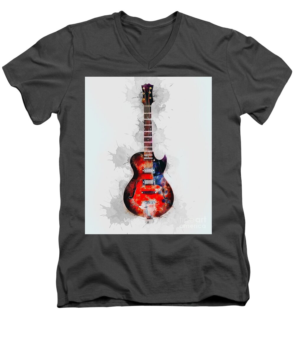 Music Men's V-Neck T-Shirt featuring the digital art Electric Guitar #5 by Ian Mitchell