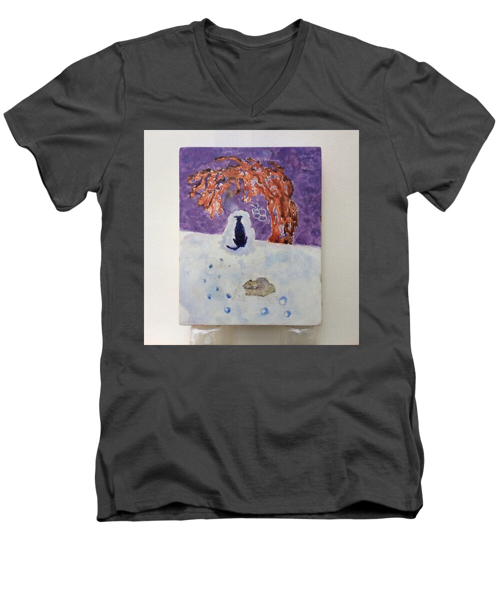 Dog Men's V-Neck T-Shirt featuring the painting A Dog Named Novak at Home in Heaven by AJ Brown