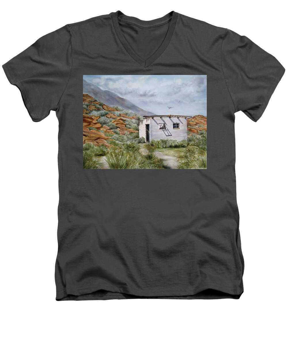 Desert Men's V-Neck T-Shirt featuring the painting Abandoned by Mary McCullah