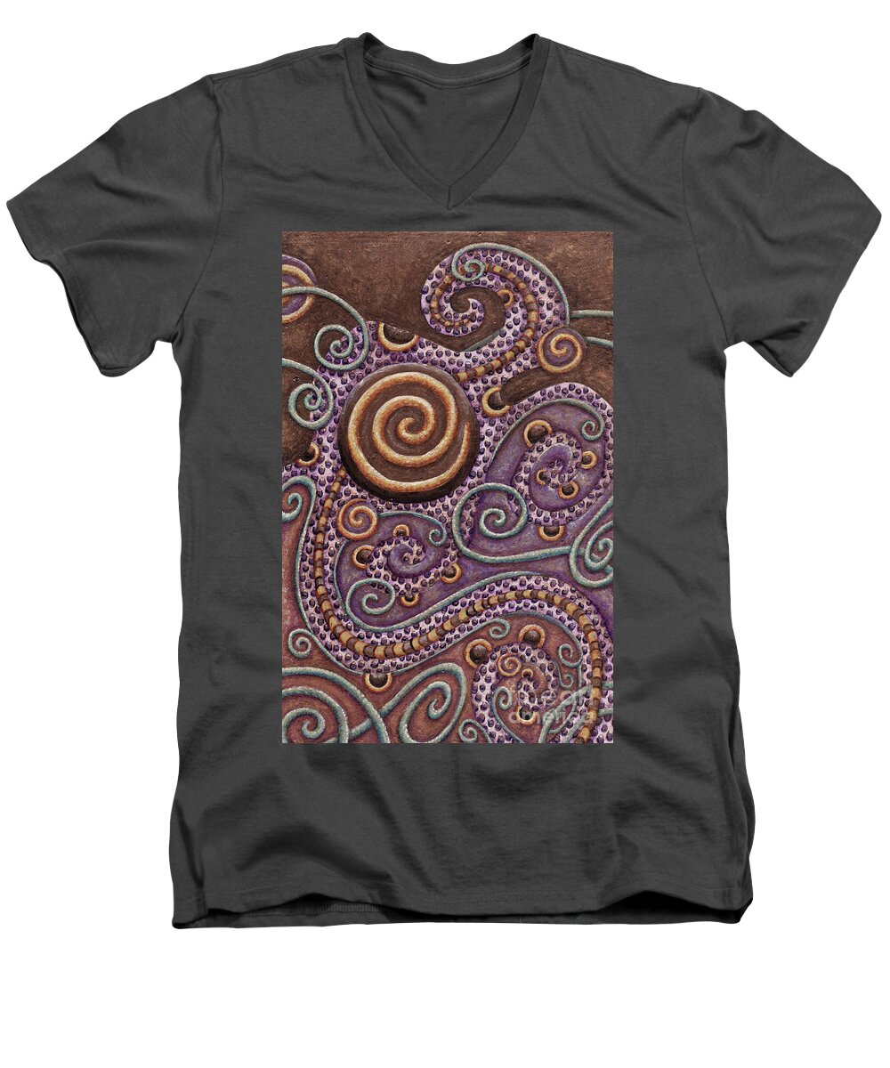 Whimsical Men's V-Neck T-Shirt featuring the painting Abstract Spiral 8 by Amy E Fraser