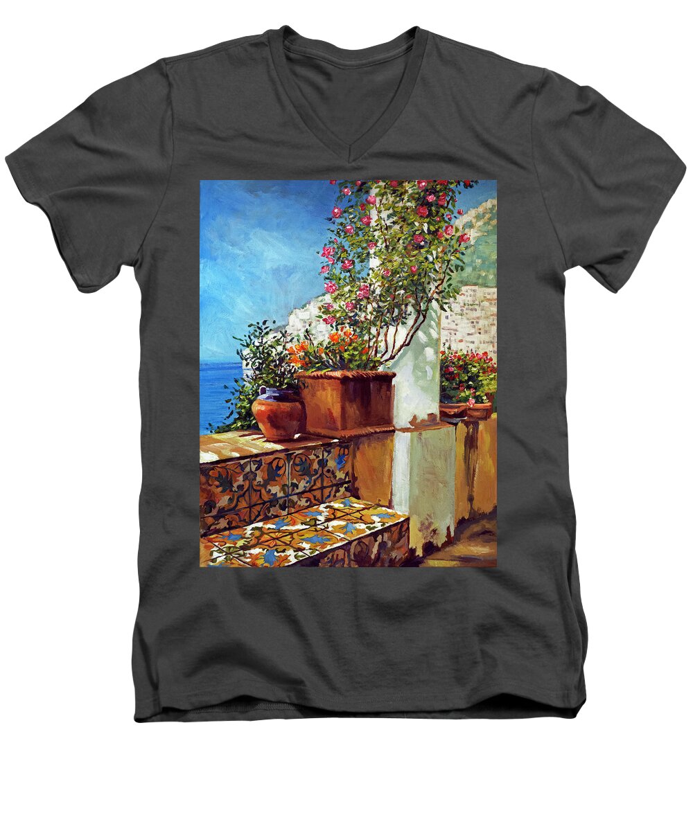 Landscape Men's V-Neck T-Shirt featuring the painting Amalfi Coast Impressions by David Lloyd Glover
