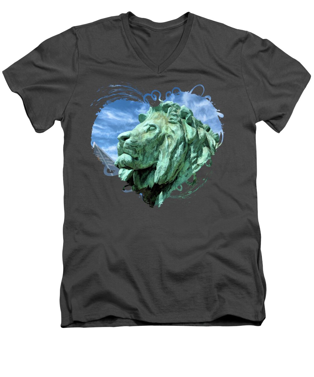 Chicago Men's V-Neck T-Shirt featuring the painting Art Institute in Chicago Lion by Christopher Arndt