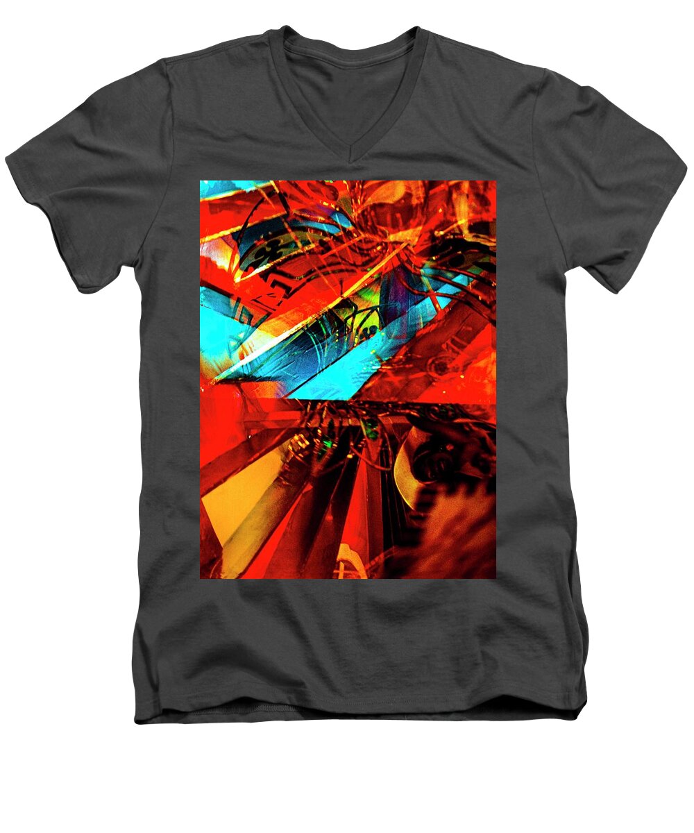 Abstract Men's V-Neck T-Shirt featuring the mixed media The Moveable Eternal Feast by Elena Gantchikova
