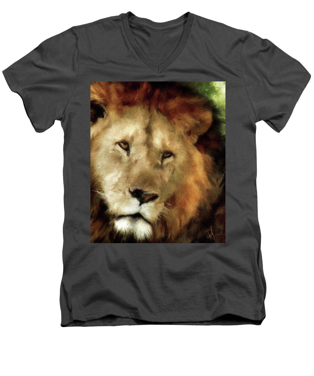 Animals Men's V-Neck T-Shirt featuring the digital art Aslan by Pennie McCracken