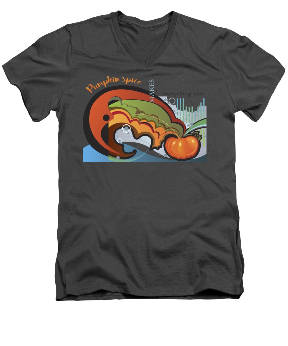 Pumpkin Men's V-Neck T-Shirt featuring the digital art Autumn Greetings Card by Ariadna De Raadt