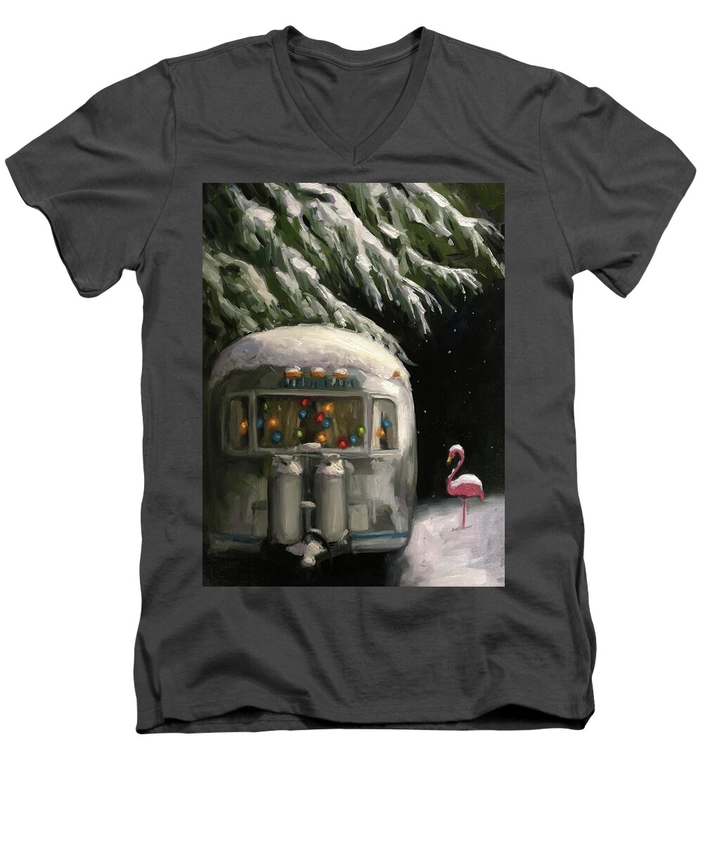 Airstream Men's V-Neck T-Shirt featuring the painting Baby, it's Cold Outside by Elizabeth Jose