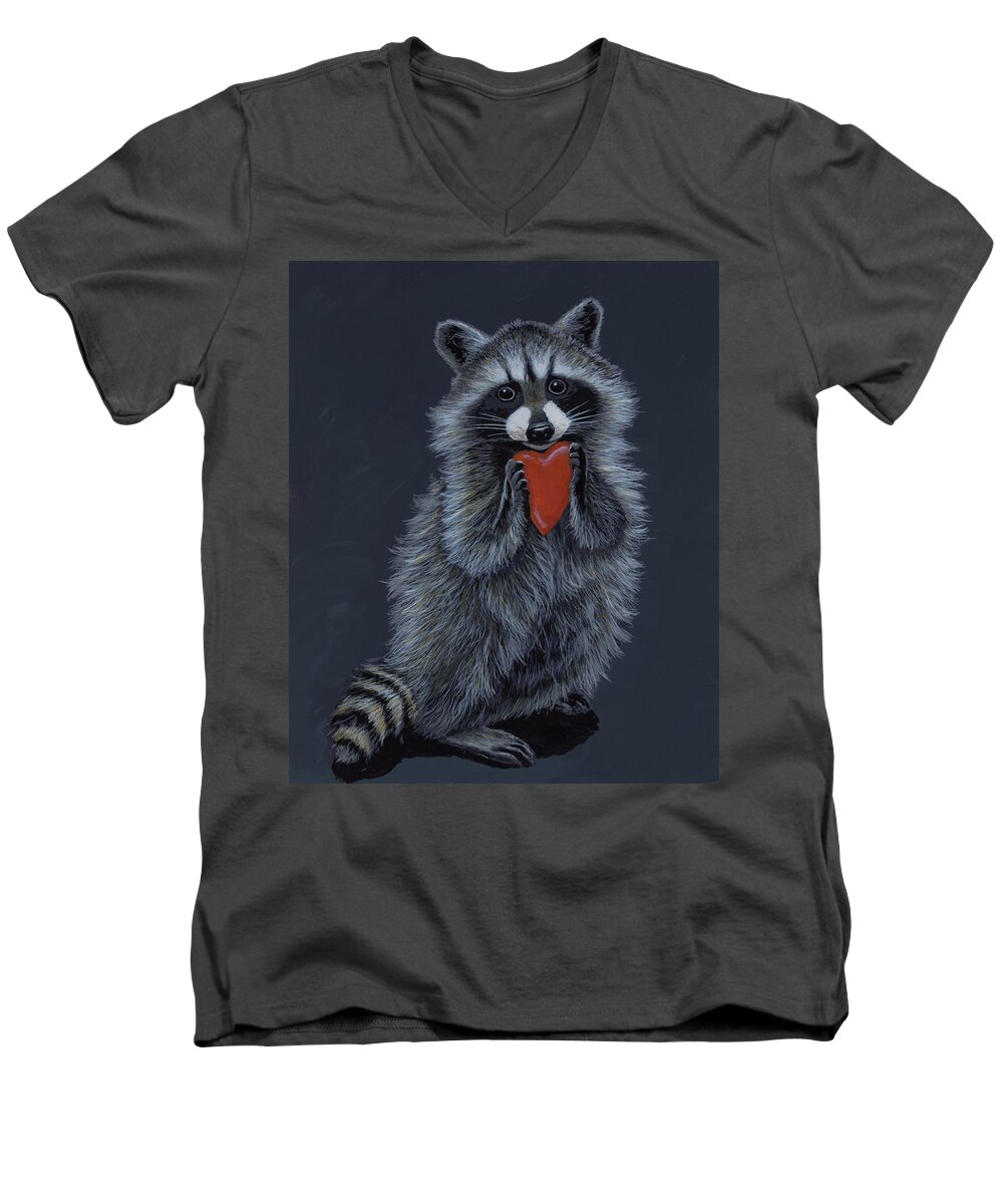 Raccoon Men's V-Neck T-Shirt featuring the painting Be Mine by Anthony J Padgett