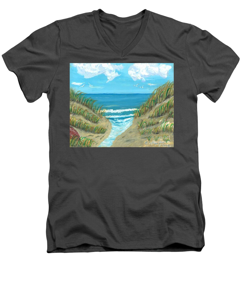 Sand Dunes Men's V-Neck T-Shirt featuring the painting Beach Encroaching the Dunes by Elizabeth Mauldin
