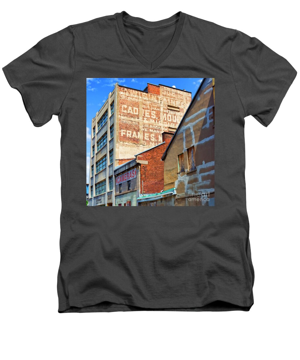 Square Men's V-Neck T-Shirt featuring the photograph Bilingual Ghost Sign by Lenore Locken