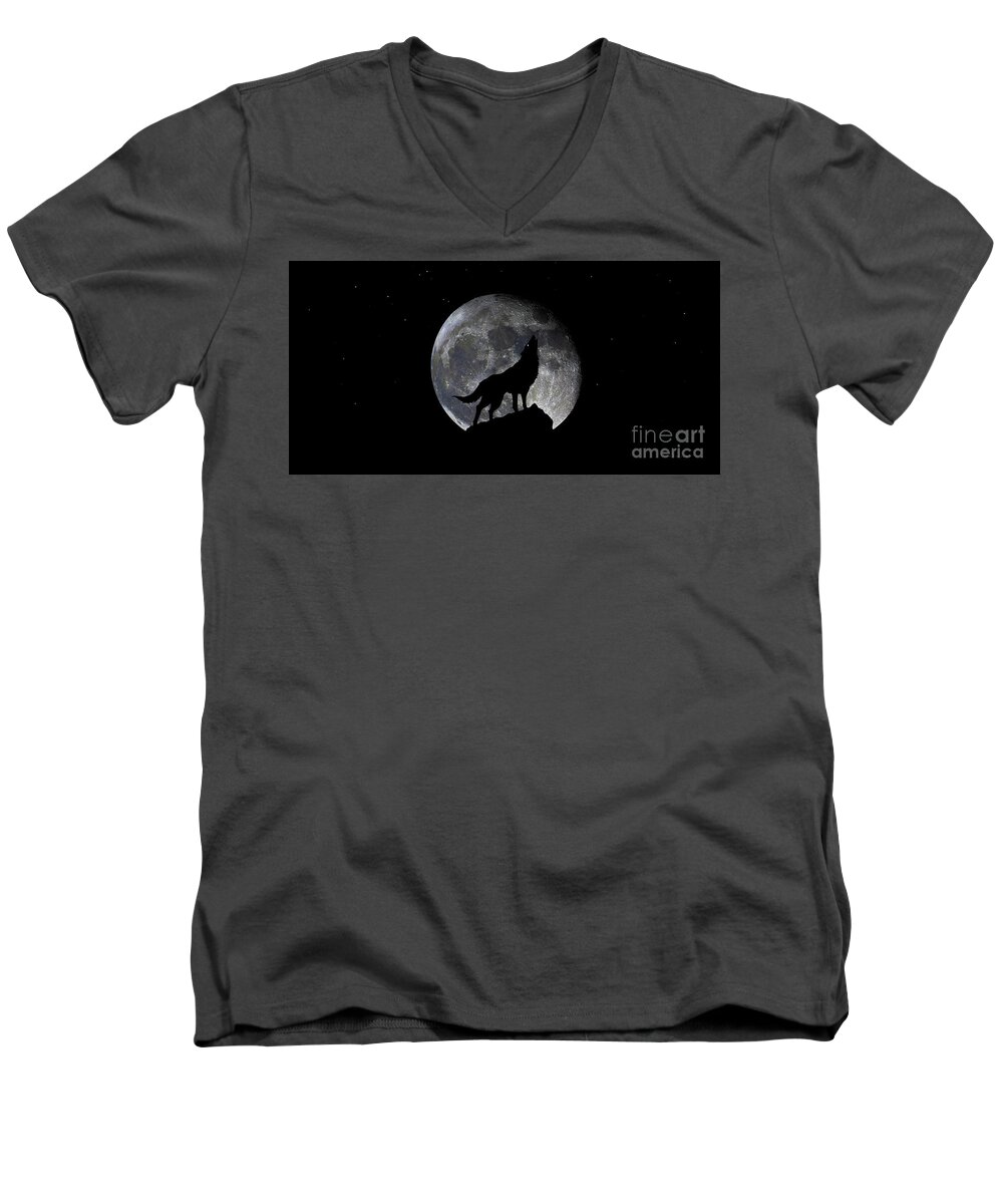 Bloodred Wolf Moon Men's V-Neck T-Shirt featuring the photograph Pre Blood Red Wolf Supermoon Eclipse 873r by Ricardos Creations