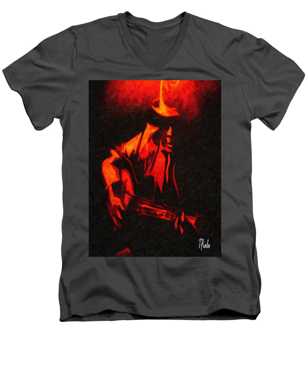 Blues Men's V-Neck T-Shirt featuring the digital art Blues in Smoky Rooms by Terry Fiala