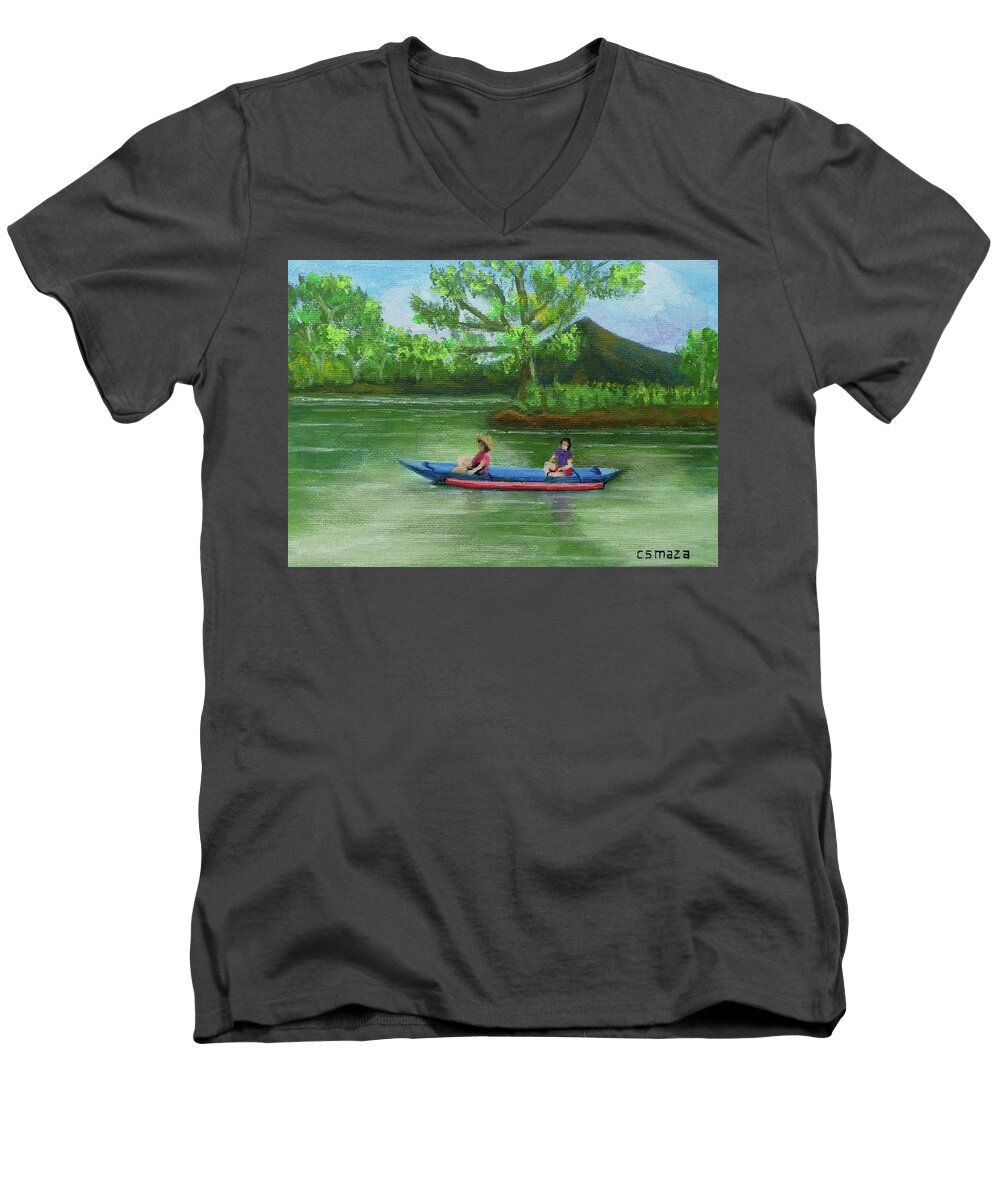 Boat Men's V-Neck T-Shirt featuring the painting Boat Ride by Cyril Maza