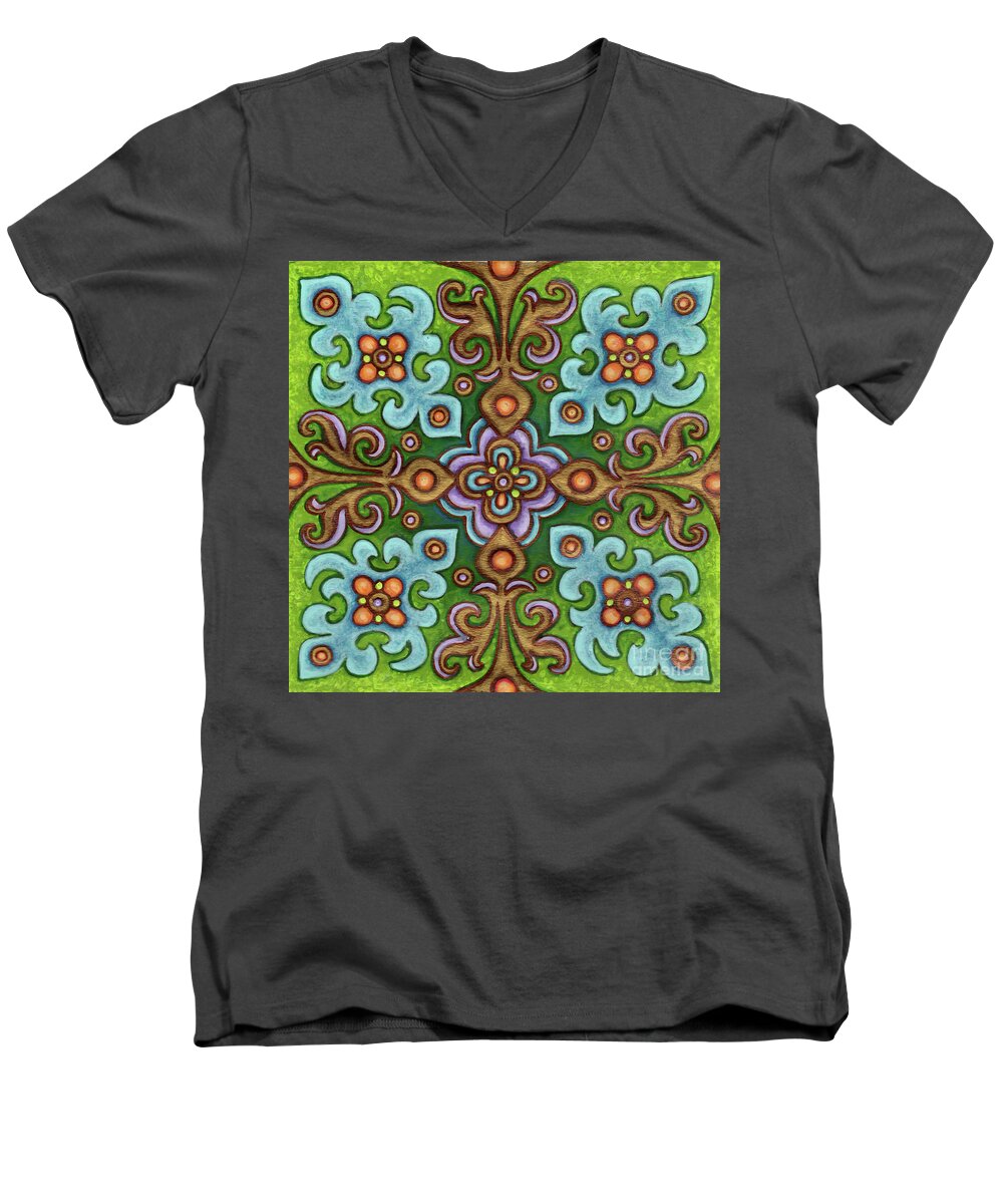Ornamental Men's V-Neck T-Shirt featuring the painting Botanical Mandala 4 by Amy E Fraser