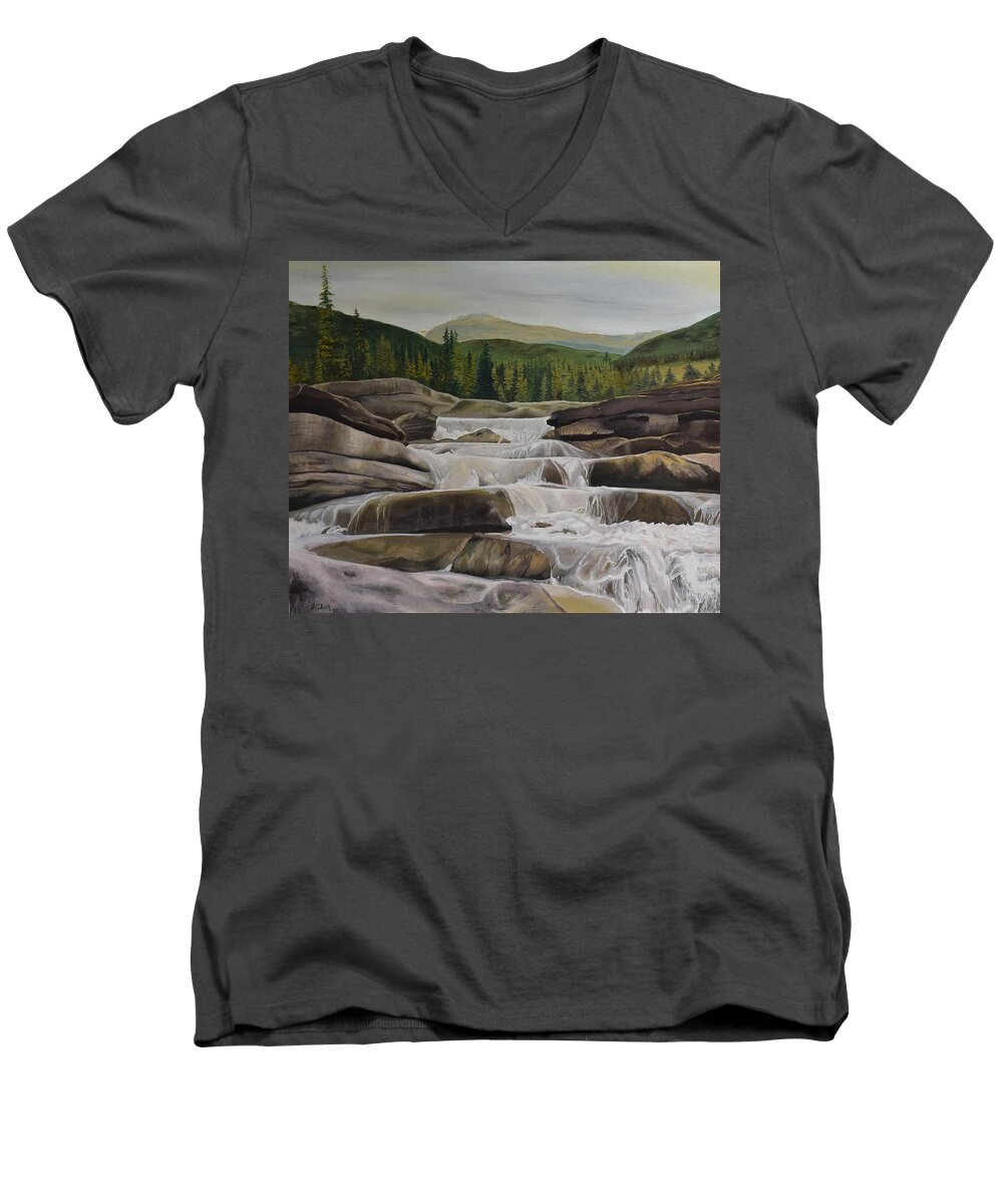  Men's V-Neck T-Shirt featuring the painting Bragg Creek by Barbel Smith