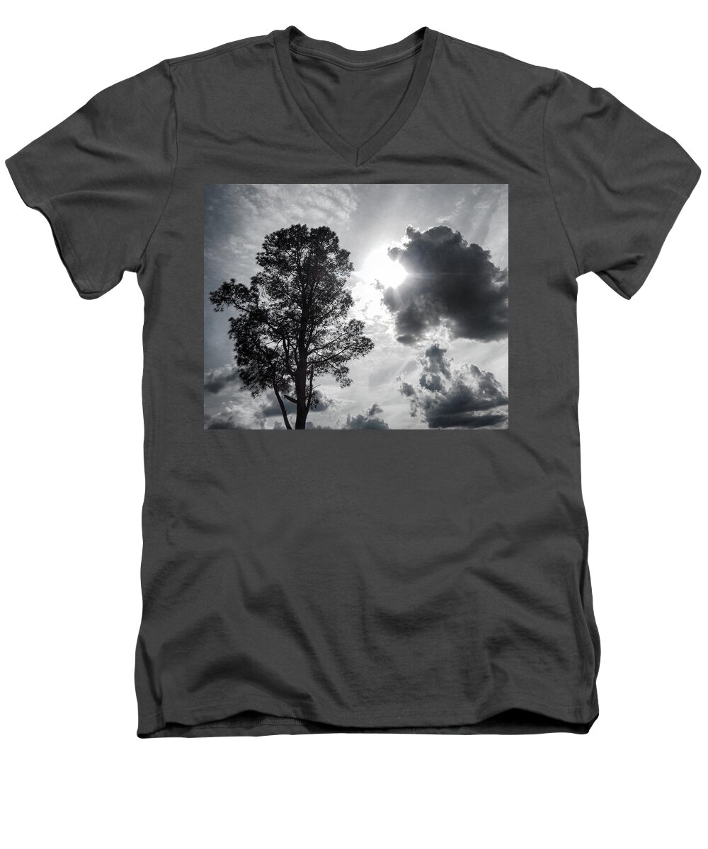 Black & White Men's V-Neck T-Shirt featuring the photograph Breaking Through the Clouds by Michael Frank
