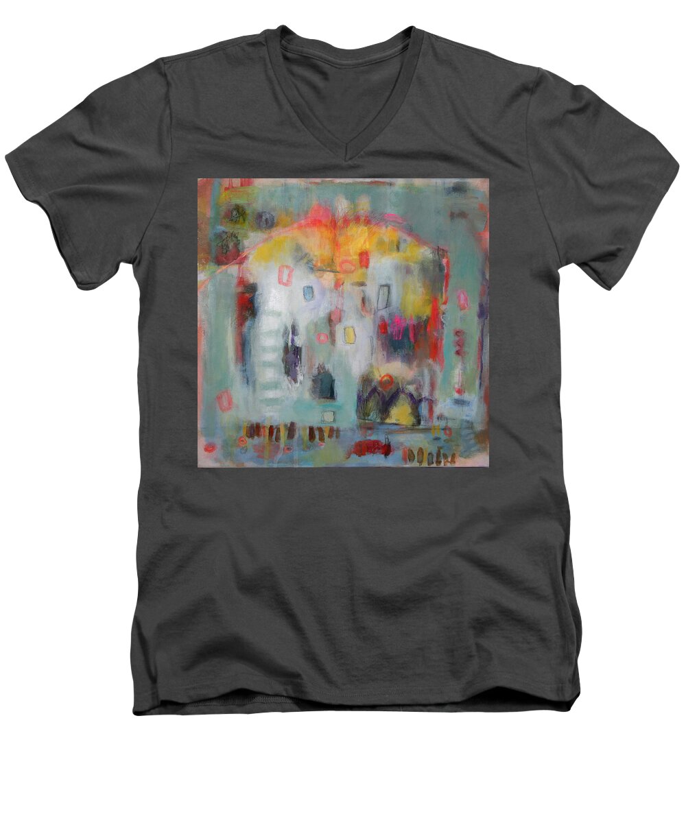 Abstract Men's V-Neck T-Shirt featuring the painting Cake by Janet Zoya
