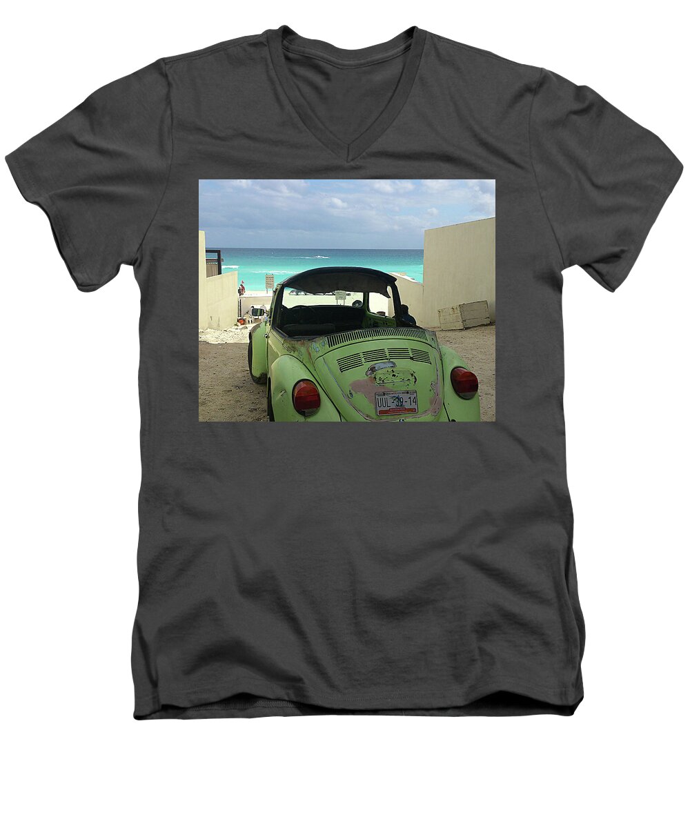 Cancun Men's V-Neck T-Shirt featuring the photograph The Accidental Sports Car in Cancun by Alexandra Vusir