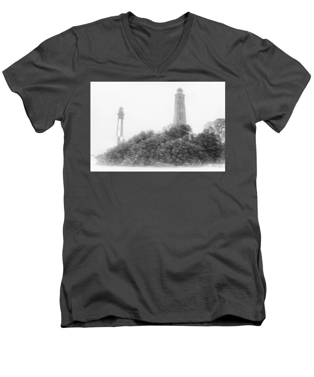 Black And White Photography Men's V-Neck T-Shirt featuring the photograph Cape Henry by Russell Pugh