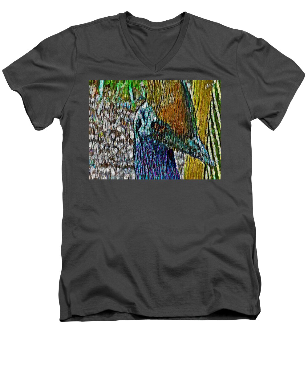 Portrait Men's V-Neck T-Shirt featuring the mixed media Cassowary Bird Portrait by Joan Stratton