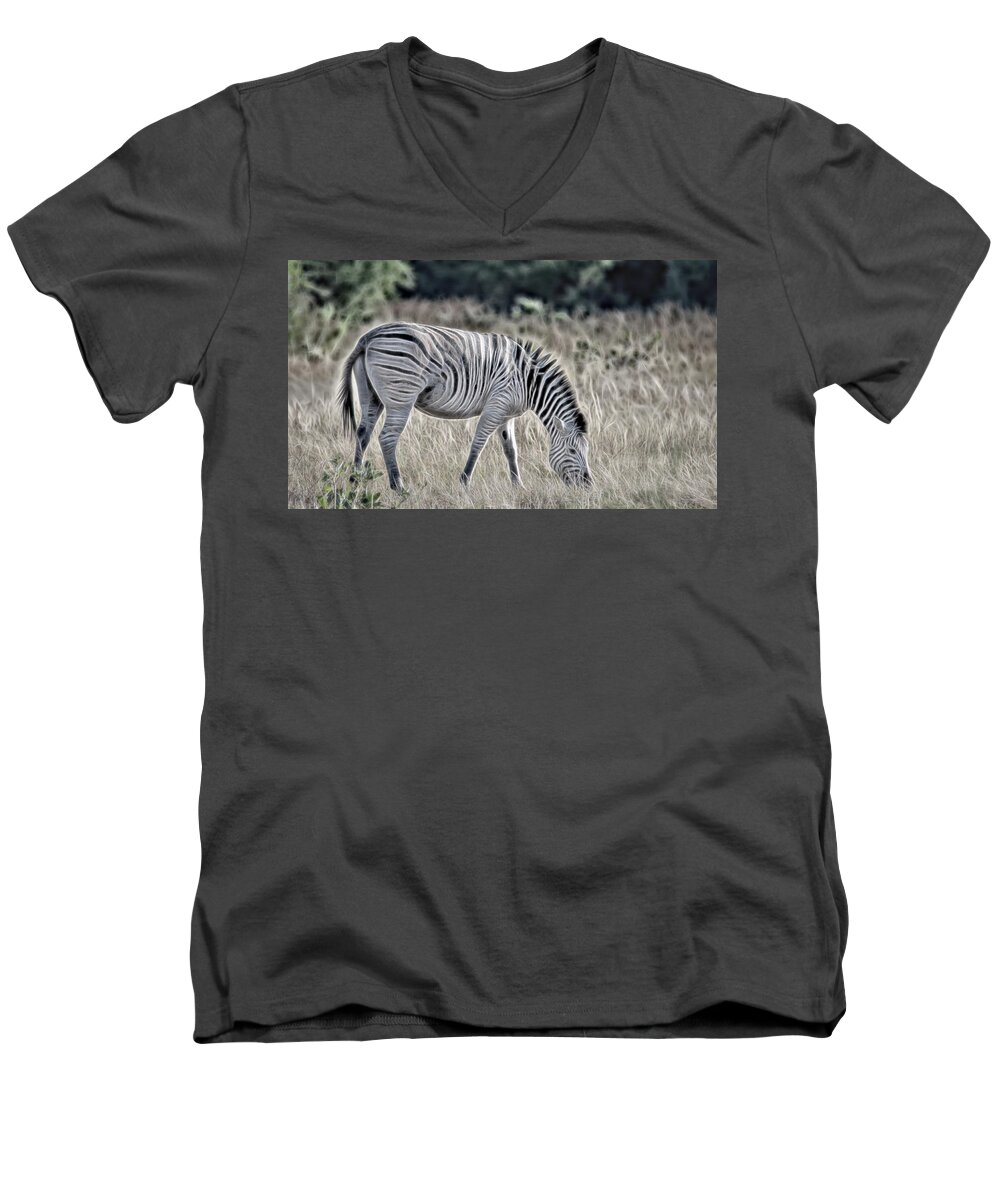  Men's V-Neck T-Shirt featuring the photograph Chobe Zebra, Painterly by Marcy Wielfaert