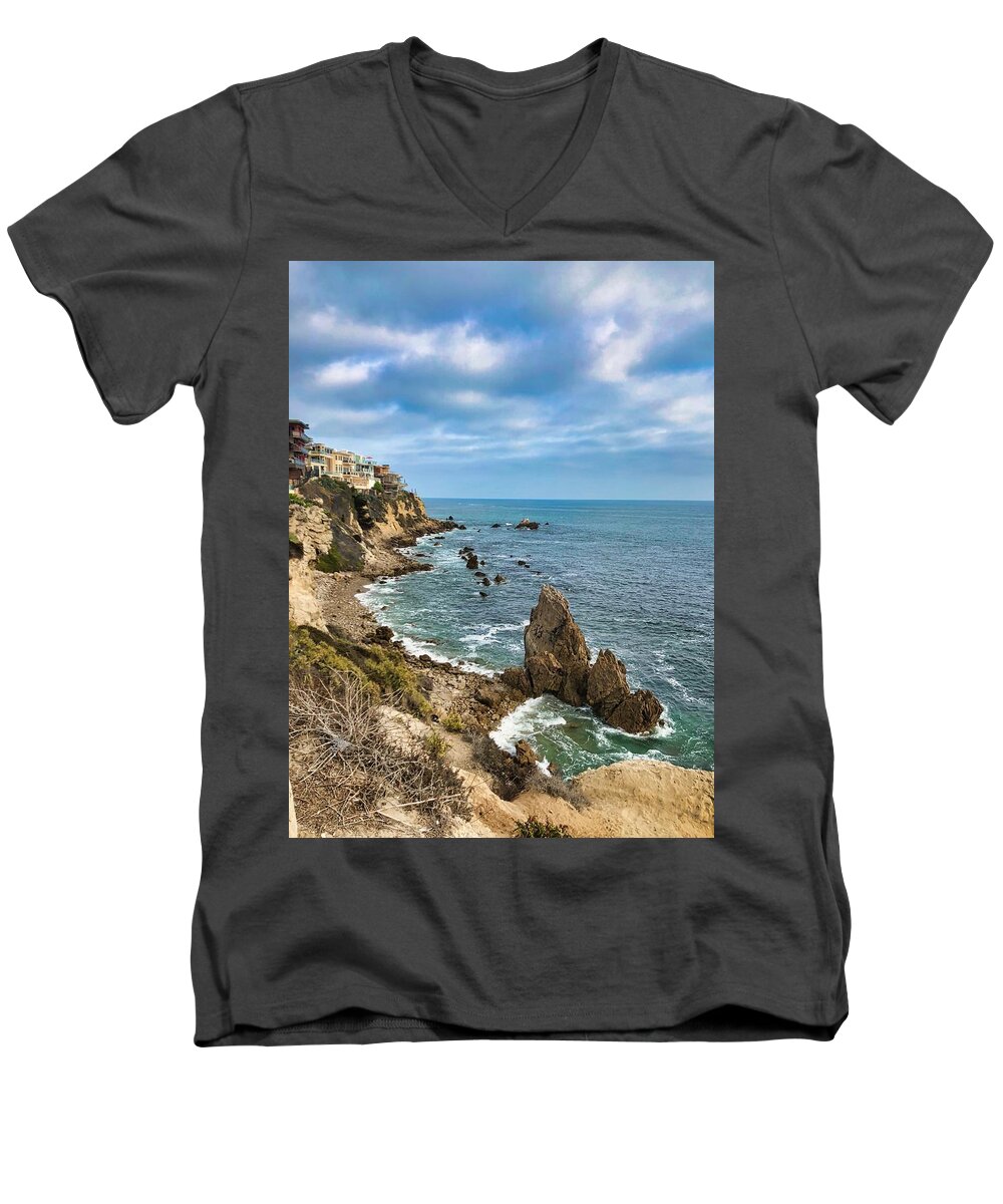 Cliff Men's V-Neck T-Shirt featuring the photograph Cliffs Of Corona Del Mar by Brian Eberly