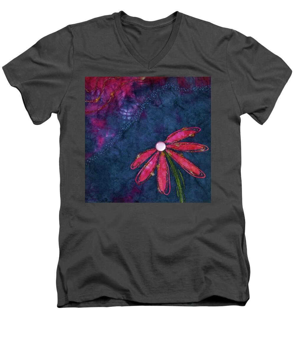 Flower Men's V-Neck T-Shirt featuring the tapestry - textile Coneflower Confection by Pam Geisel