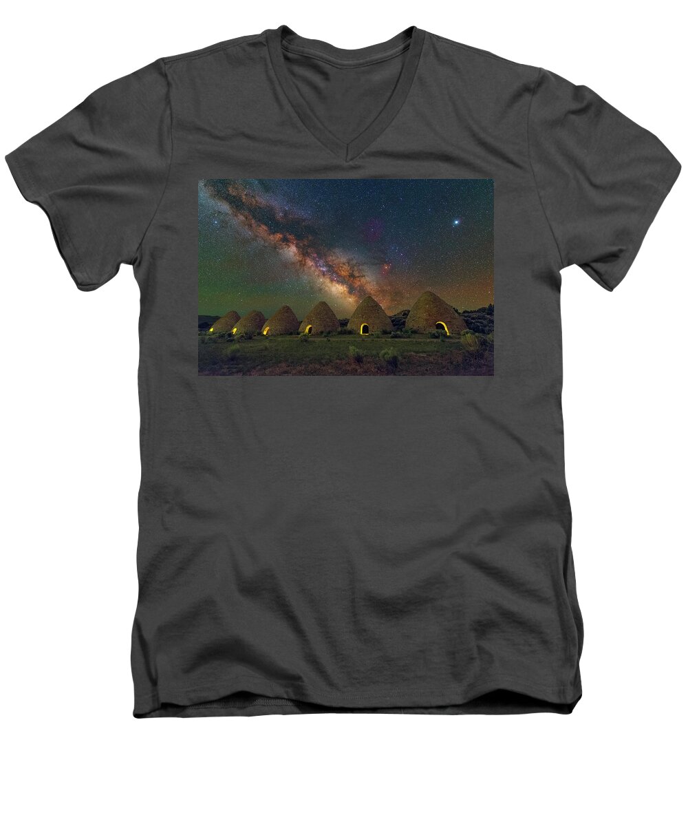 Nightscape Men's V-Neck T-Shirt featuring the photograph Cosmic Furnance by Ralf Rohner