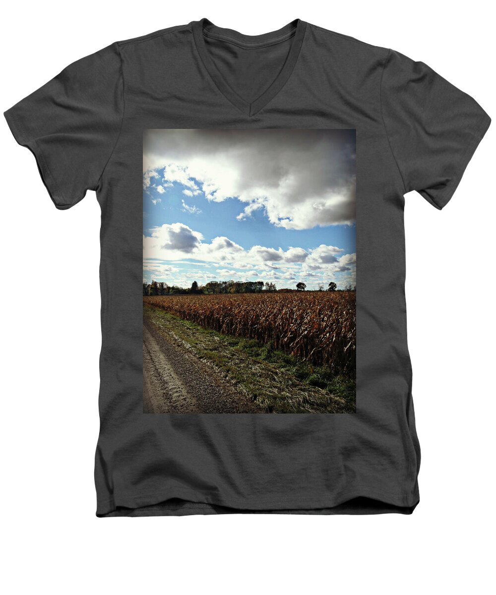 Country Autumn Curves Men's V-Neck T-Shirt featuring the photograph Country Autumn Curves 2 by Cyryn Fyrcyd