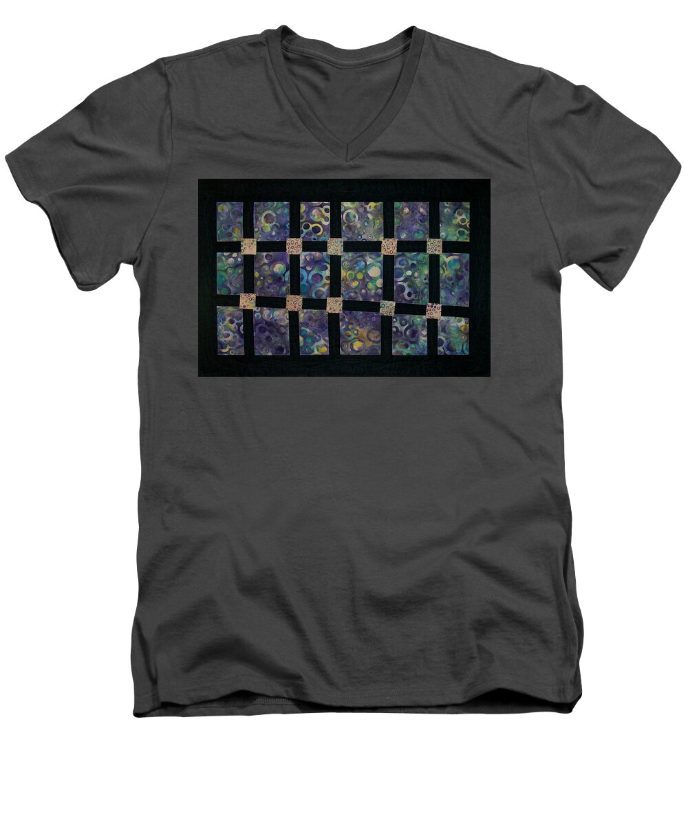 Art Quilt Men's V-Neck T-Shirt featuring the tapestry - textile Crossings by Pam Geisel