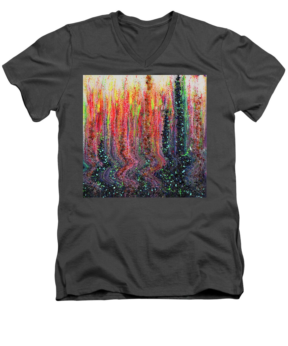 Mixed Media Men's V-Neck T-Shirt featuring the mixed media Earth Gems #18W037 by Lori Sutherland
