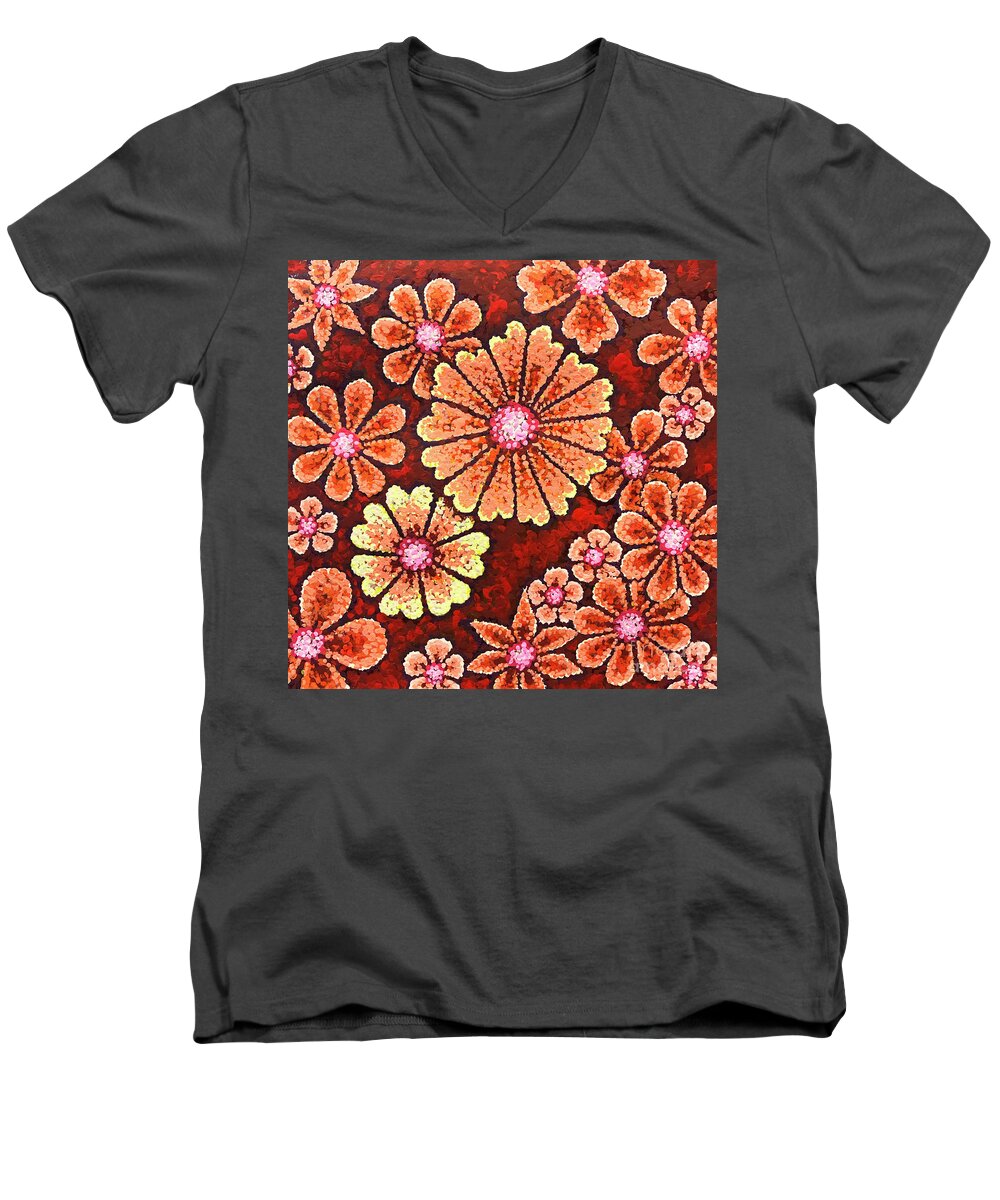 Floral Men's V-Neck T-Shirt featuring the painting Efflorescent 7 by Amy E Fraser