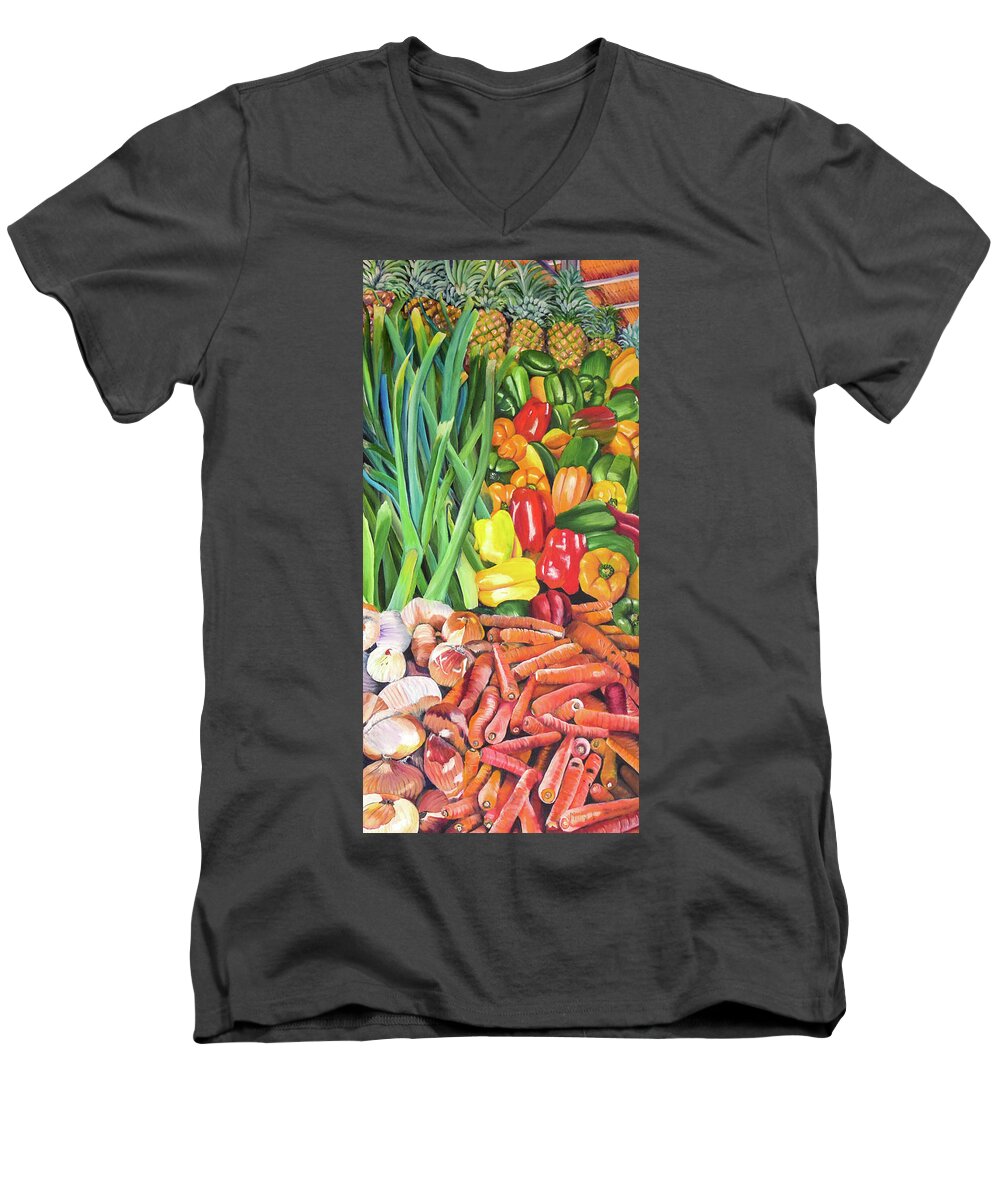 El Valle Men's V-Neck T-Shirt featuring the painting El Valle Market by Marilyn McNish