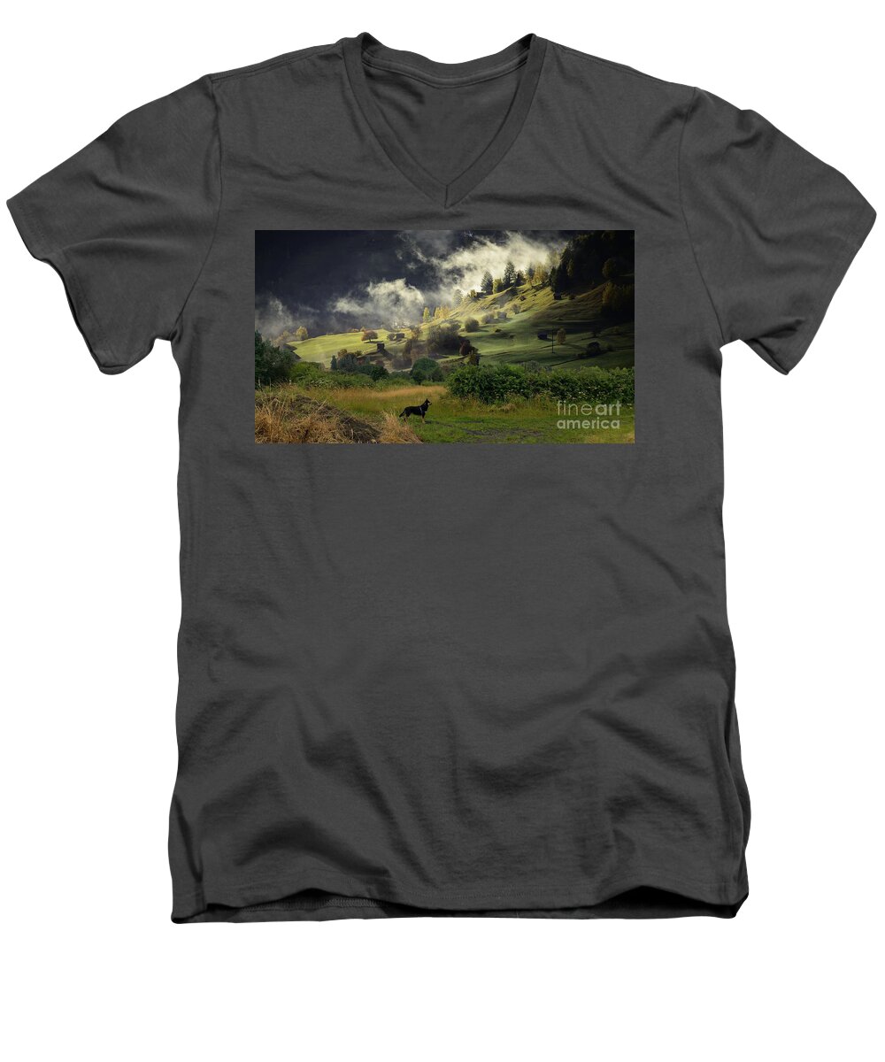 English Countryside Men's V-Neck T-Shirt featuring the digital art English Countryside by Kathy Kelly