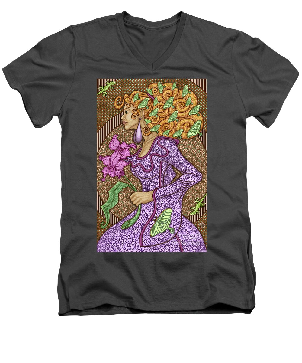 Luna Moth Men's V-Neck T-Shirt featuring the mixed media Exalted Beauty Madeleine 2019 by Amy E Fraser