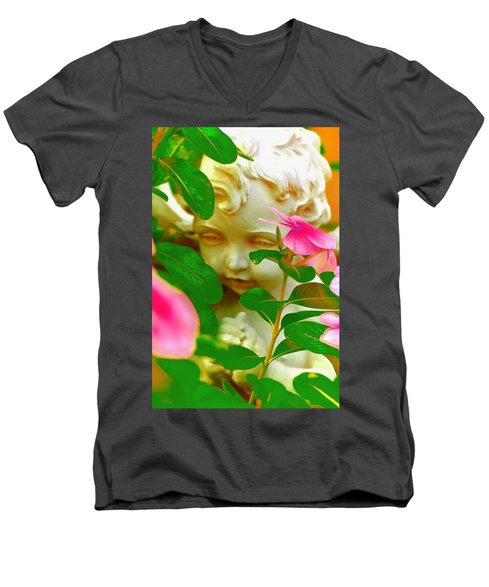 Impatiens Men's V-Neck T-Shirt featuring the photograph Face of an Angel by Debra Grace Addison